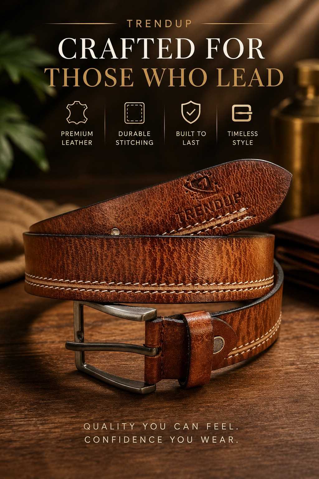 TRENDUP MENS CASUAL LEATHER WIDE BELTS BROWN