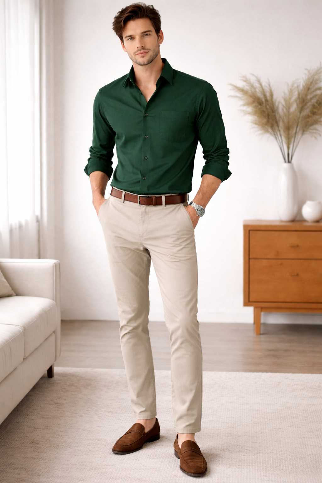 MONOFIT MENS FORMAL SHIRT BOTTLE GREEN