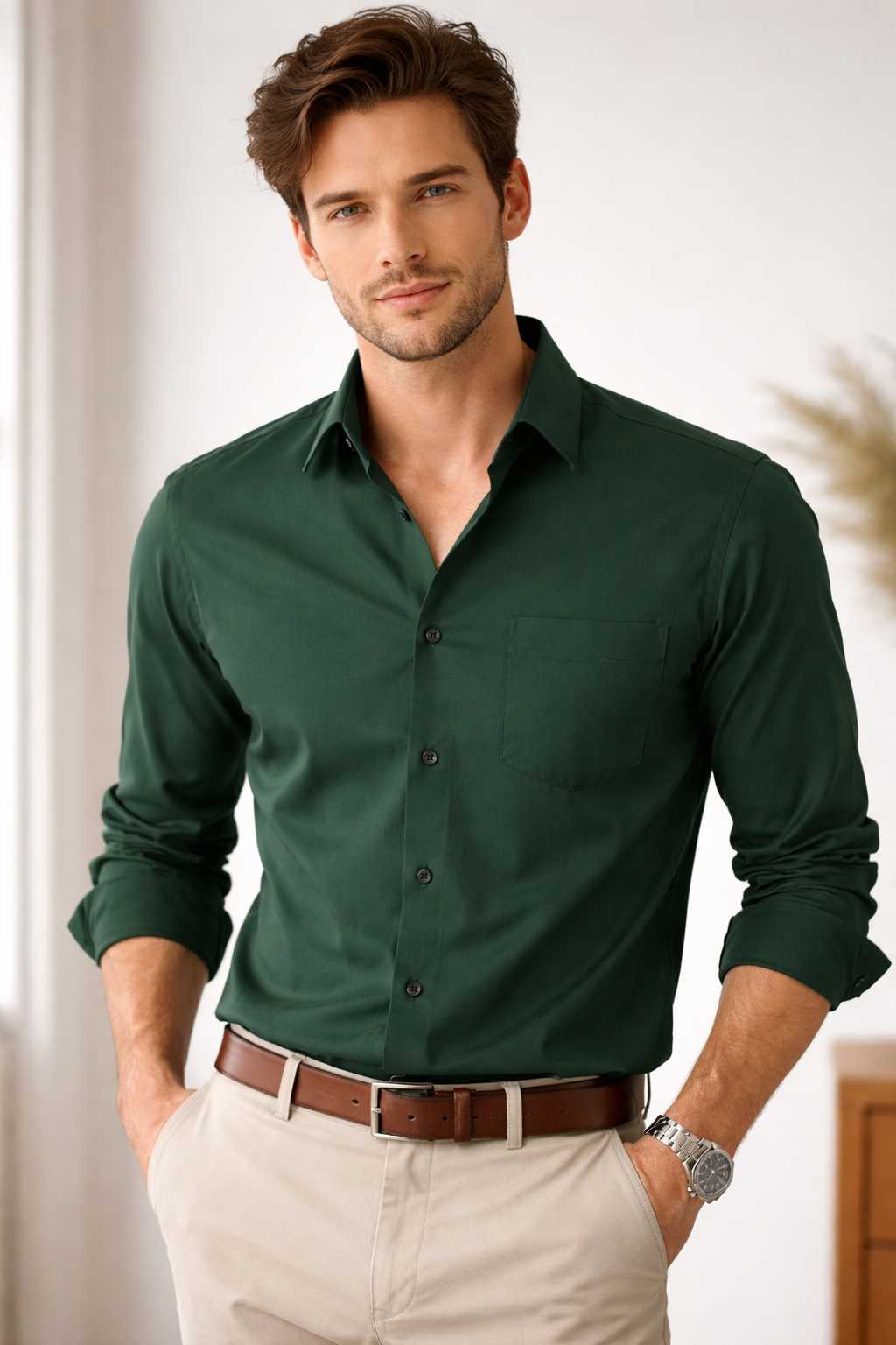 MONOFIT MENS FORMAL SHIRT BOTTLE GREEN