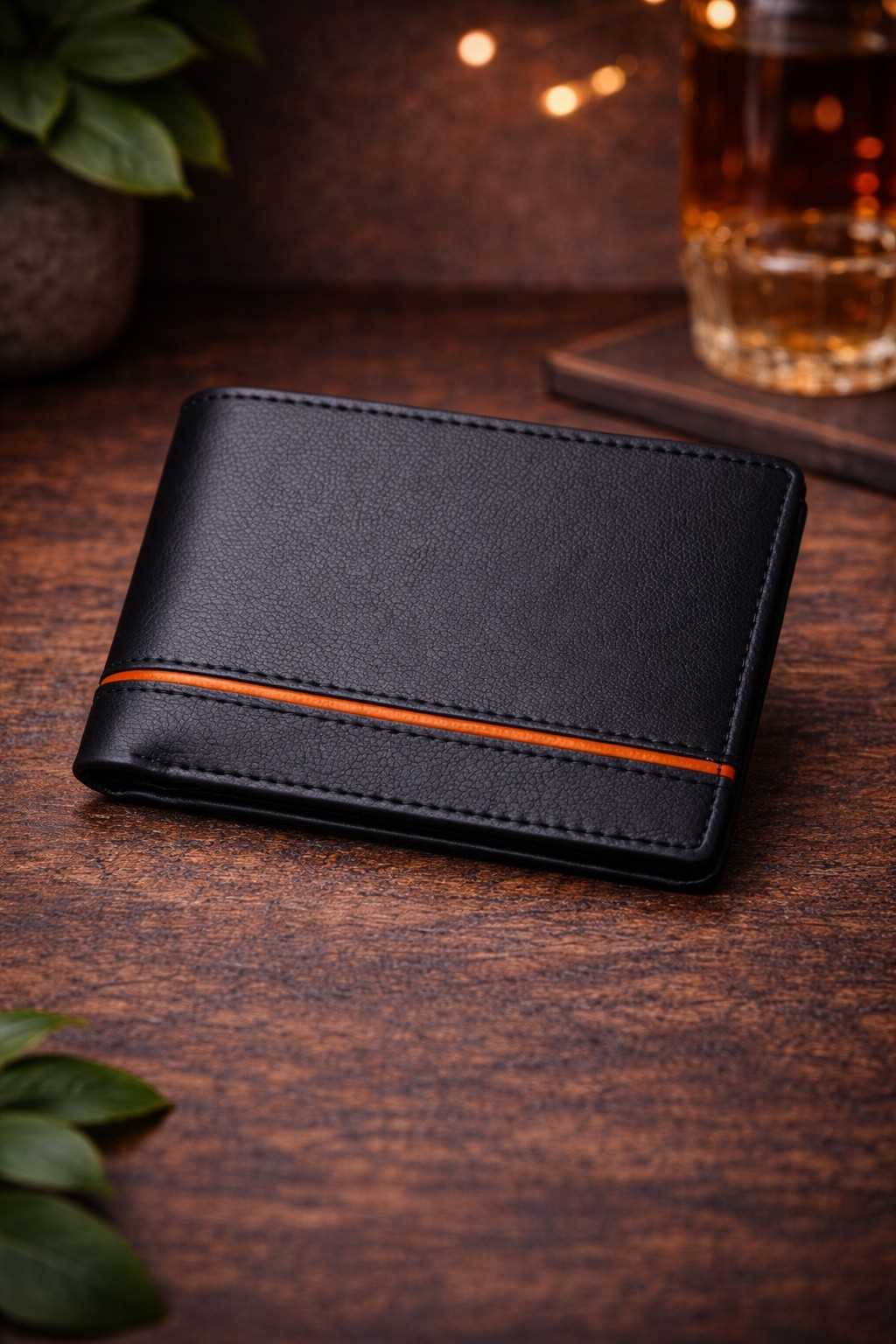 TRENDUP MENS LEATHER WALLET ORANGE/BLACK