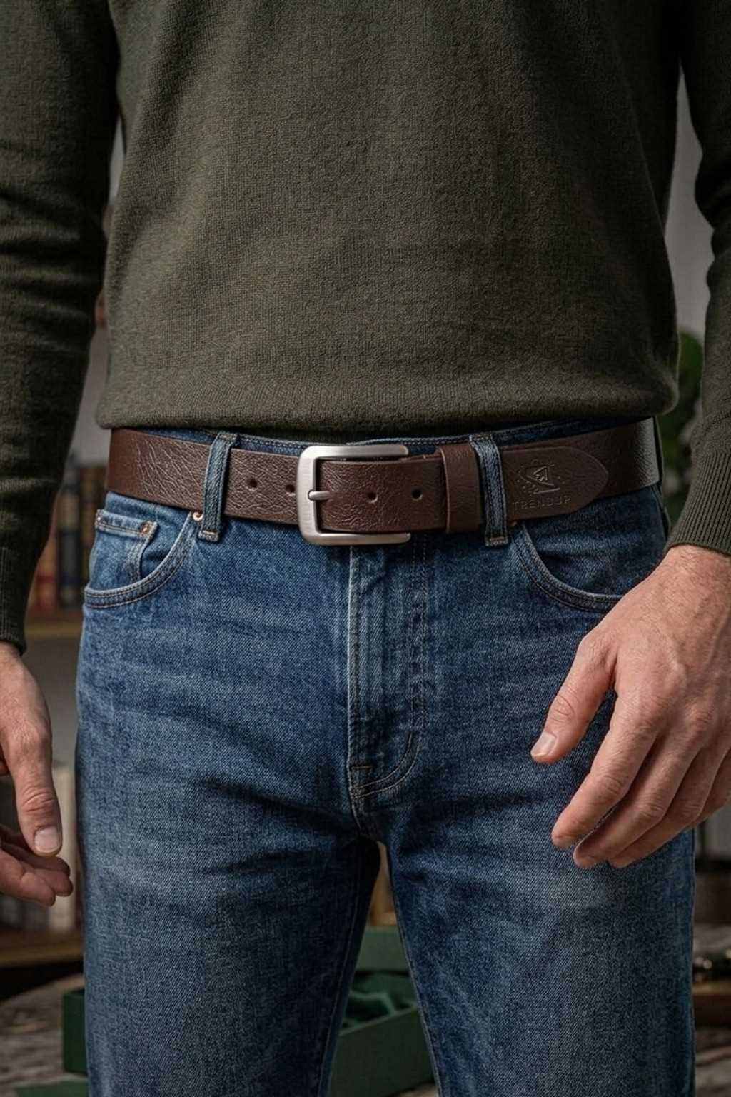 TRENDUP MENS SEMI FORMAL  BELTS BROWN