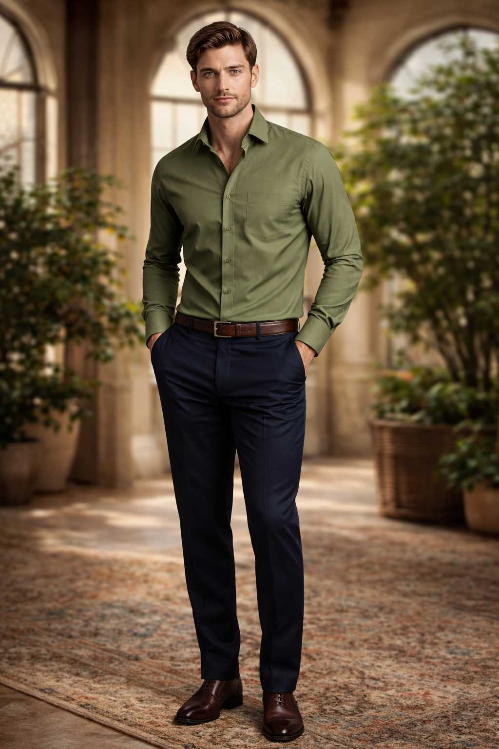 MONOFIT MENS FORMAL SHIRT  OLIVE