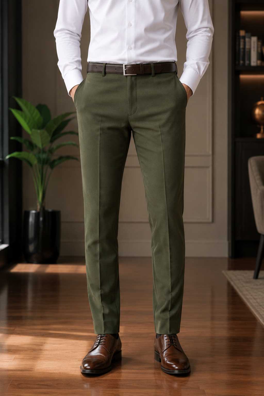 MONOFIT MEN'S FORMAL TROUSER OLIVE GREEN
