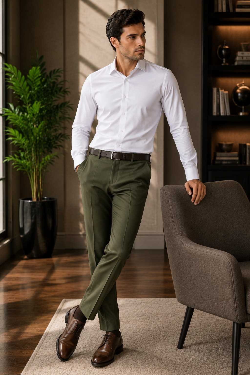 MONOFIT MEN'S FORMAL TROUSER OLIVE GREEN
