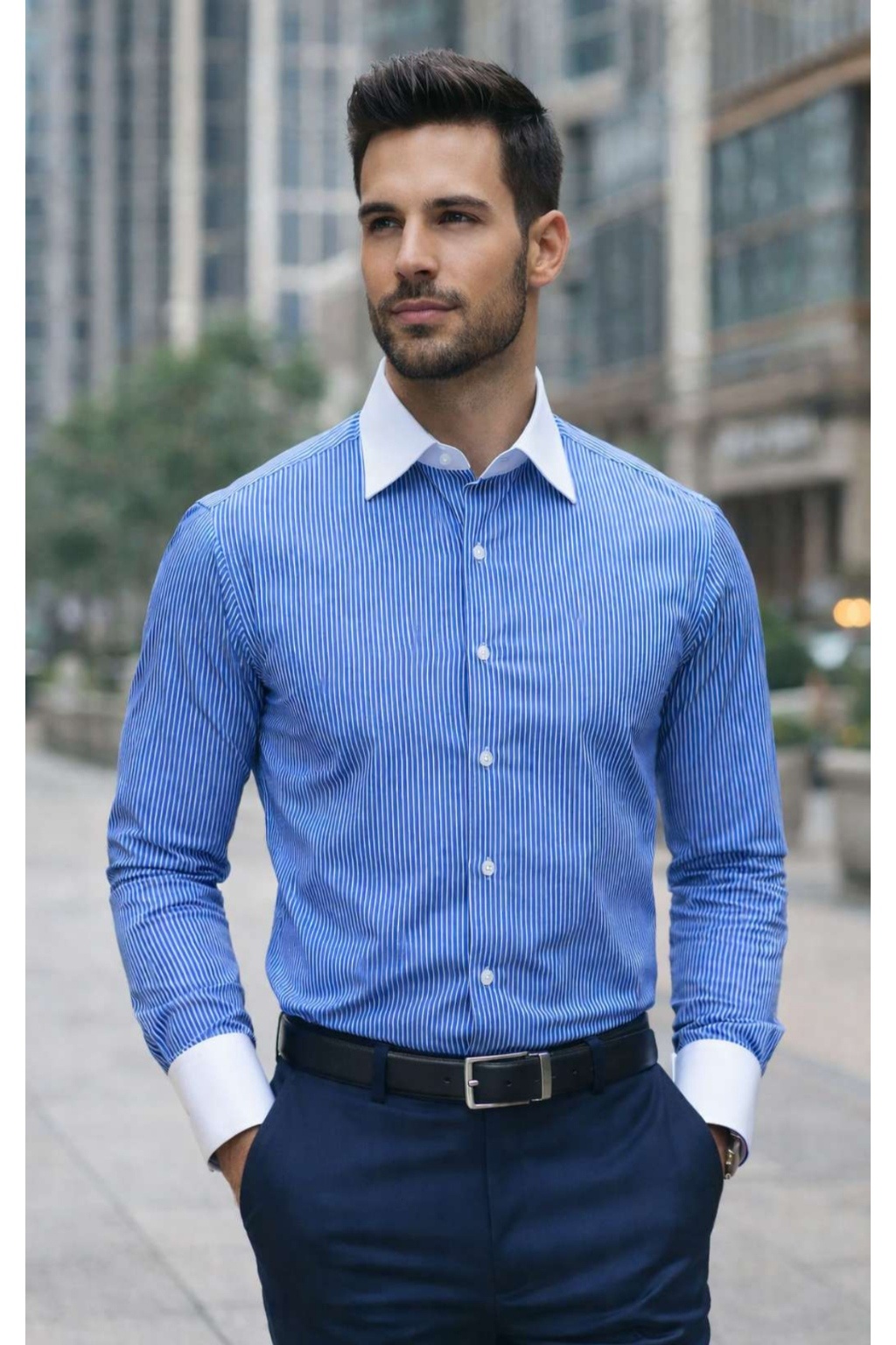 ONEFIT FORMAL SHIRT ROYAL BLUE STRIPE