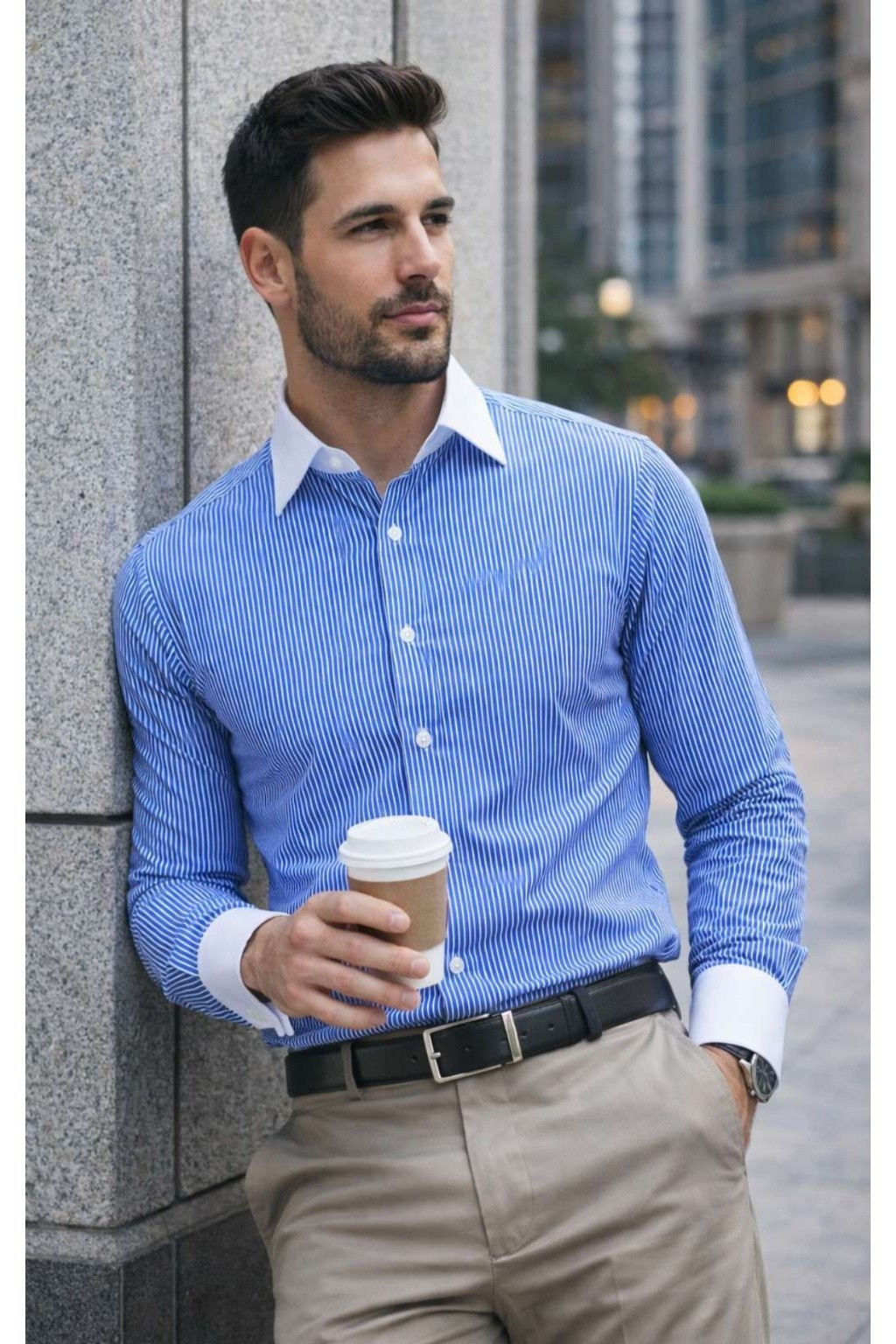 ONEFIT FORMAL SHIRT ROYAL BLUE STRIPE