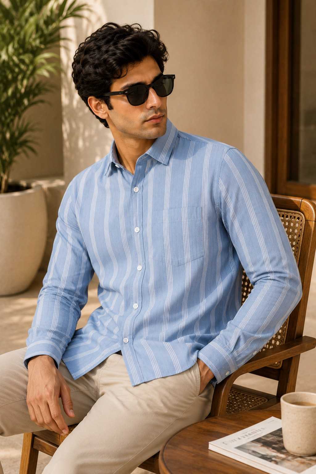 MONOFIT MENS CASUAL SHIRT LIGHT GRAY VERTICAL STRIPE