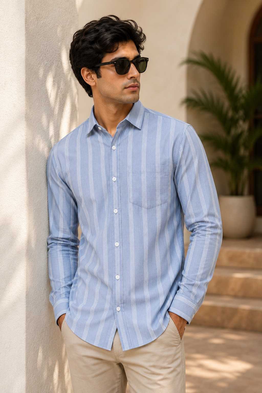 MONOFIT MENS CASUAL SHIRT LIGHT GRAY VERTICAL STRIPE