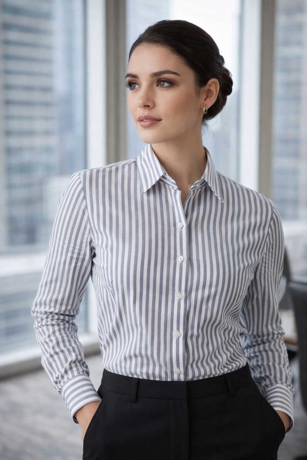 MONOFIT GIRL'SFULLSLEEVESHIRT GRAYSTRIPE