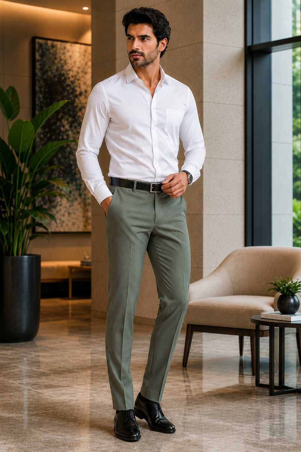 MONOFIT MEN'S FORMAL TROUSER GRAYISH GREEN