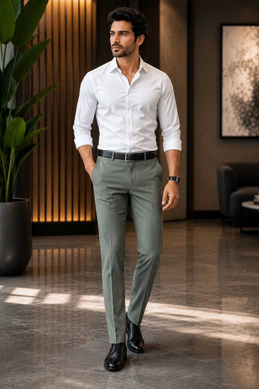 MONOFIT MEN'S FORMAL TROUSER GRAYISH GREEN